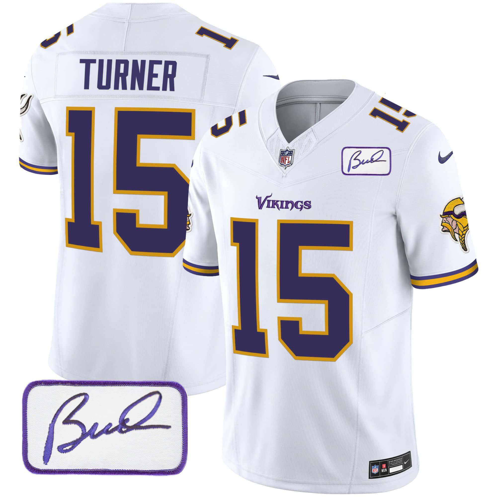 Men Minnesota Vikings #15 Turner White 2024 Nike Bud Grant Patch Classic Limited NFL Jersey->indianapolis colts->NFL Jersey